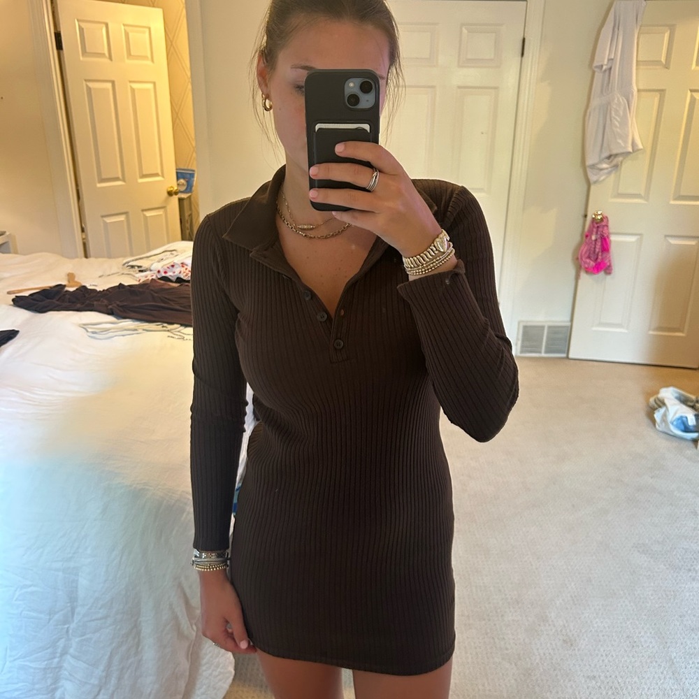 NWOT Zara brown knit ribbed mini dress